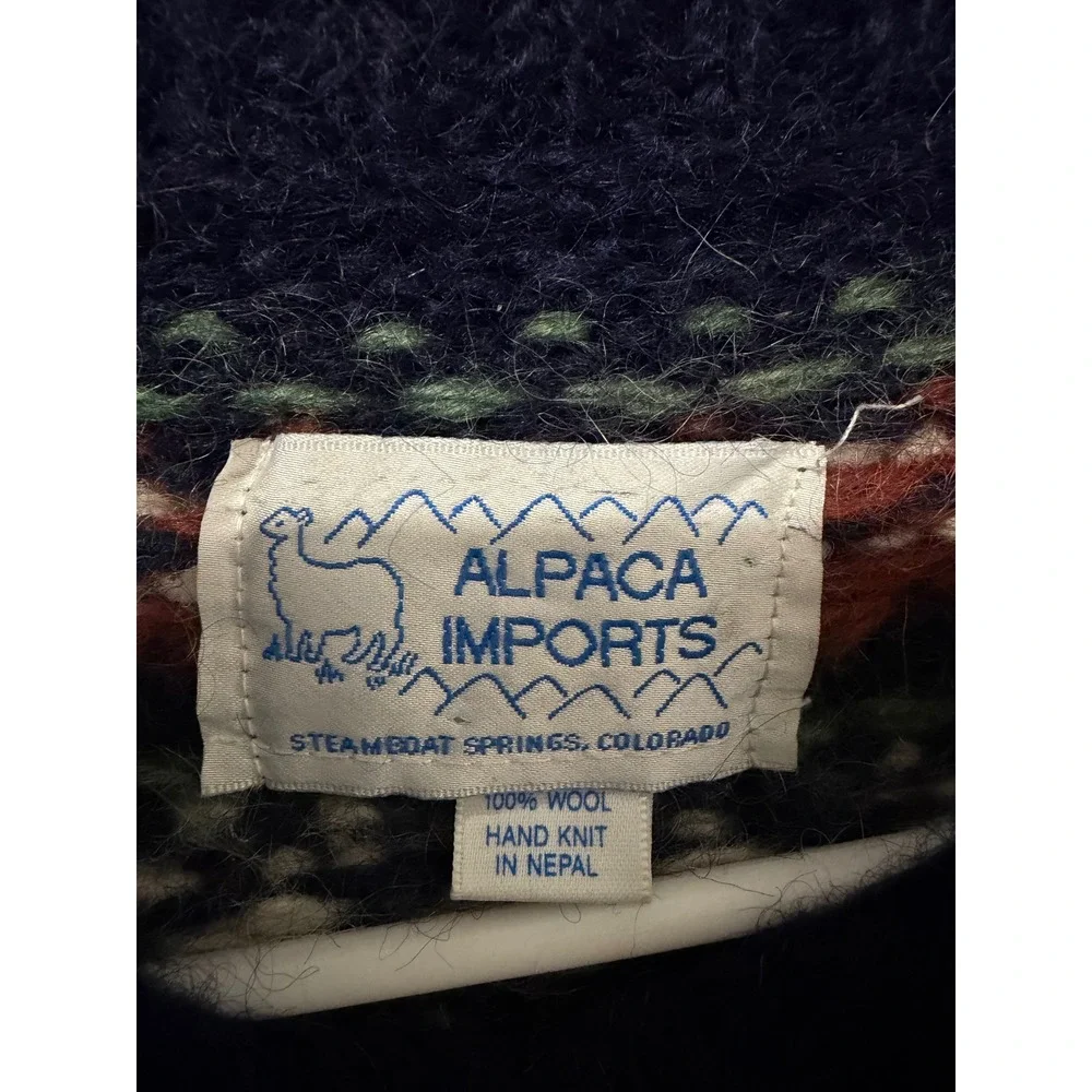 Vintage 80s Alpaca Imports Men's Sweater M Wool Hand Knit Fair Isle Snowflake